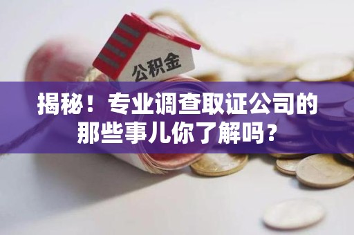 大连揭秘！专业调查取证公司的那些事儿你了解吗？