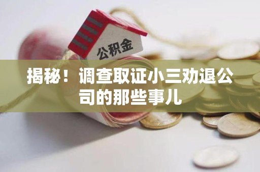 大连揭秘！调查取证小三劝退公司的那些事儿